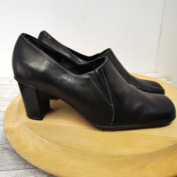 Aerosoles Classic Block Heel‎ Pumps Black Leather Square Toe Dress Shoes 8M (F8) - Picture 1 of 17